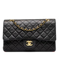 Chanel Quilted 25 CC Logo Double Flap Shoulder Bag Black Gold Lambskin