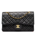 Chanel Quilted 25 CC Logo Double Flap Shoulder Bag Black Gold Lambskin