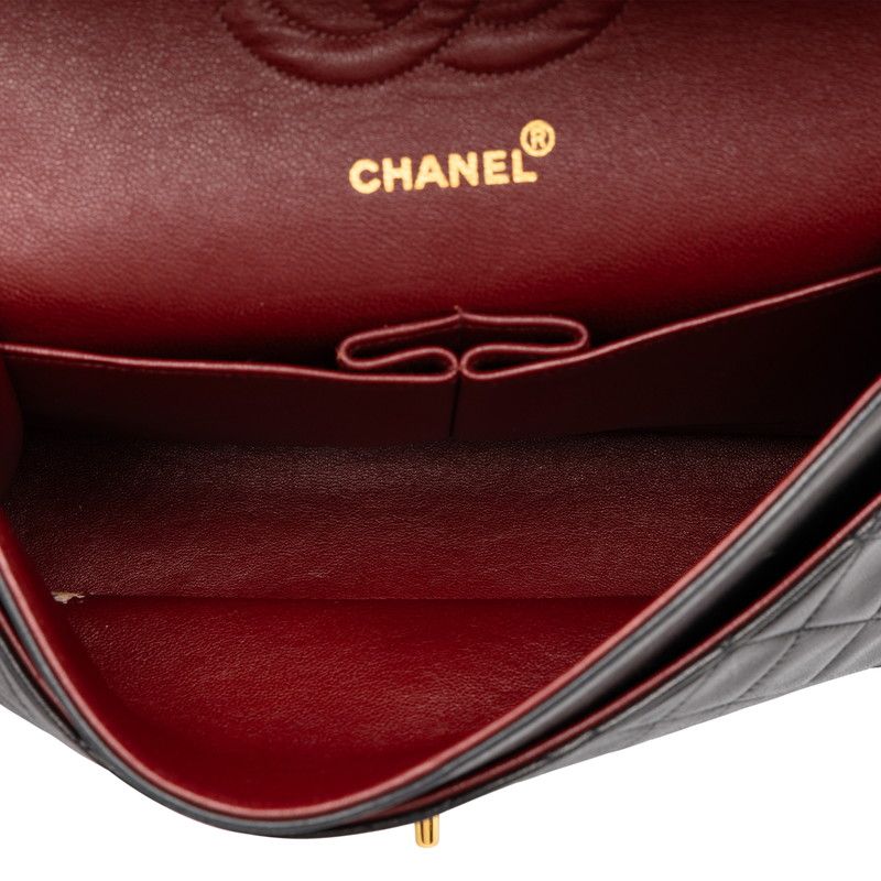 Chanel Quilted 25 CC Logo Double Flap Shoulder Bag Black Gold Lambskin — view 4
