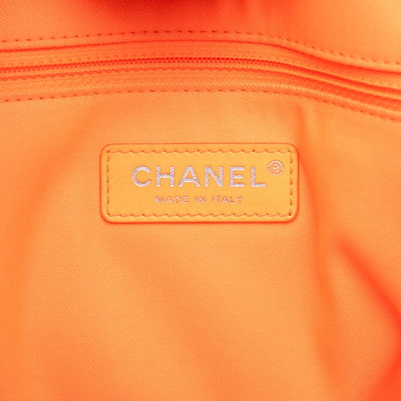 Chanel Deauville MM Chain Tote Bag Blue Orange Canvas Leather — view 5