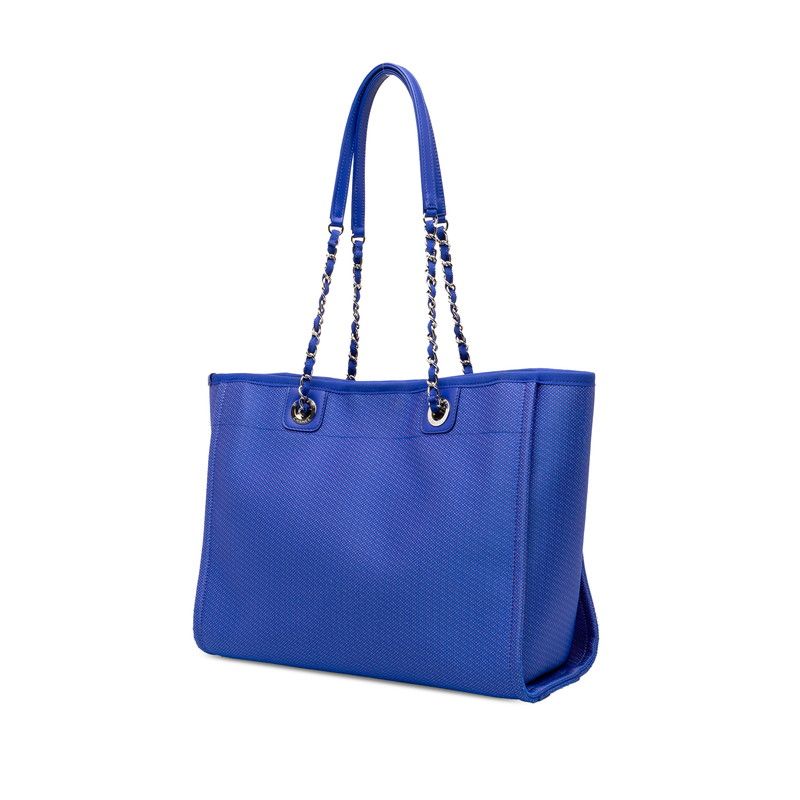 Chanel Deauville MM Chain Tote Bag Blue Orange Canvas Leather — view 2