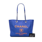Chanel Deauville MM Chain Tote Bag Blue Orange Canvas Leather — view 7