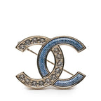 Chanel CC Logo Brooch Gold Blue Plated Rhinestone