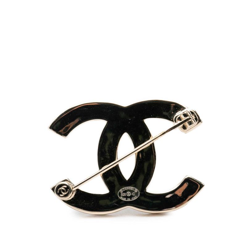 Chanel CC Logo Brooch Gold Blue Plated Rhinestone — view 3