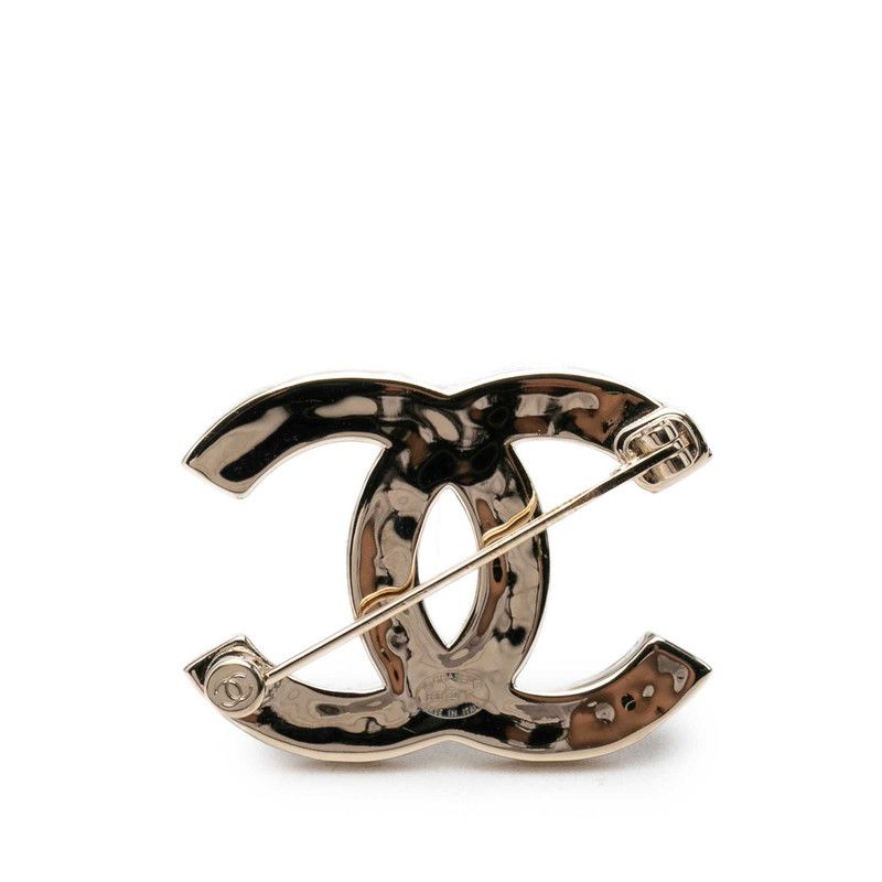 Chanel CC Logo Brooch Gold Blue Plated Rhinestone — view 2
