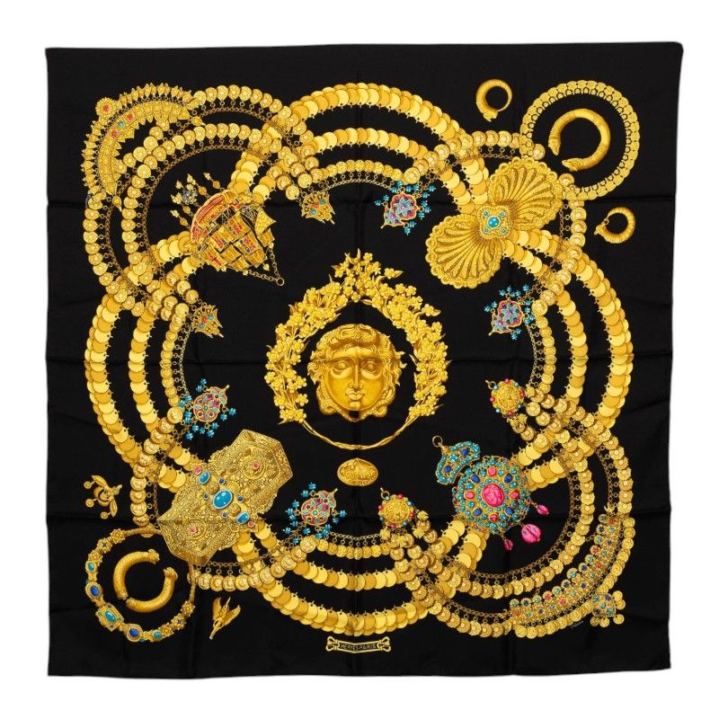 Hermes Carre 90 Kosmima Space Scarf Black Multicolor Silk