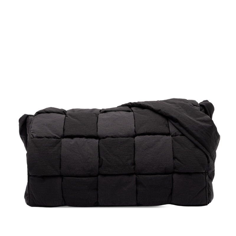 Bottega Veneta Maxi Intrecciato Cassette Padded Tech Shoulder Bag Black Nylon