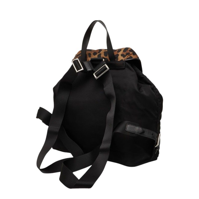 Prada Tessuto Leopard Backpack Black Brown Nylon — view 2