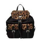 Prada Tessuto Leopard Backpack Black Brown Nylon