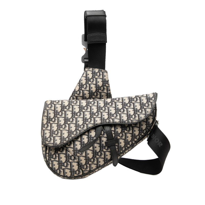 Dior Oblique Saddle Jacquard Belt Bag Beige Navy Canvas Leather