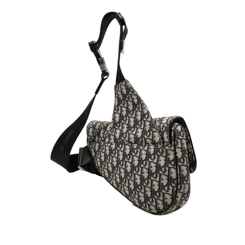 Dior Oblique Saddle Jacquard Belt Bag Beige Navy Canvas Leather — view 2