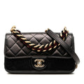 Chanel Quilted CC Logo Triple Flap Handbag Chain Shoulder 2-Way Black Gold