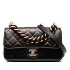 Chanel Quilted CC Logo Triple Flap Handbag Chain Shoulder 2-Way Black Gold