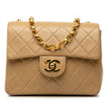 Chanel Quilted CC Logo Chain Shoulder Bag Beige Gold Lambskin
