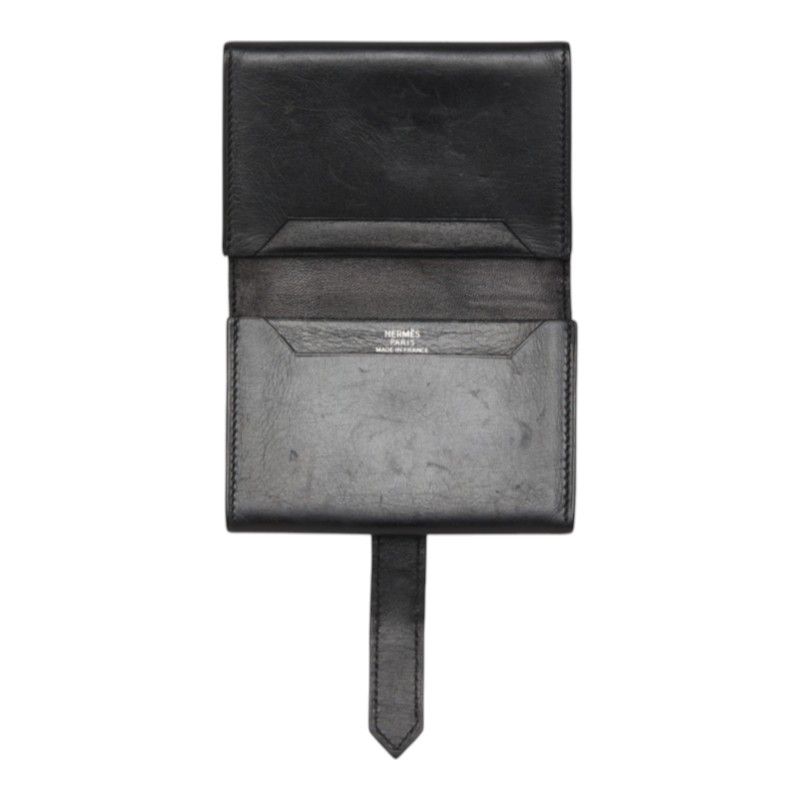 Hermes Bearn Mini Card Case Business Black Silver Box Calf — view 6