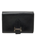Hermes Bearn Mini Card Case Business Black Silver Box Calf
