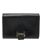 Hermes Bearn Mini Card Case Business Black Silver Box Calf