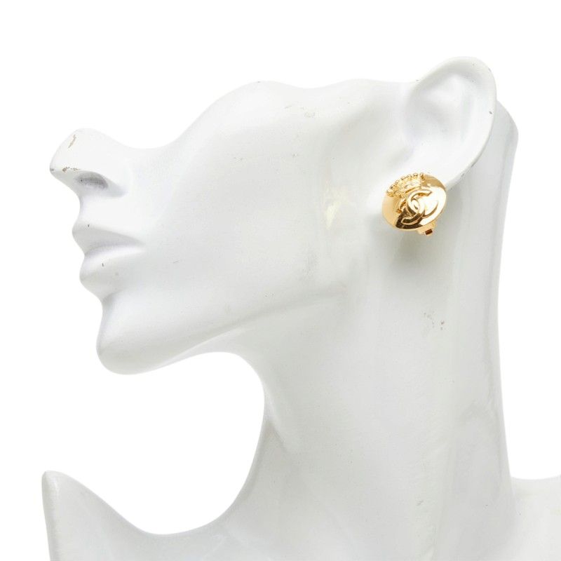 Chanel CC Logo Crown Motif Vintage Earrings 96A Gold Plated — view 5