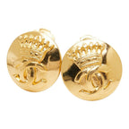Chanel CC Logo Crown Motif Vintage Earrings 96A Gold Plated — view 3