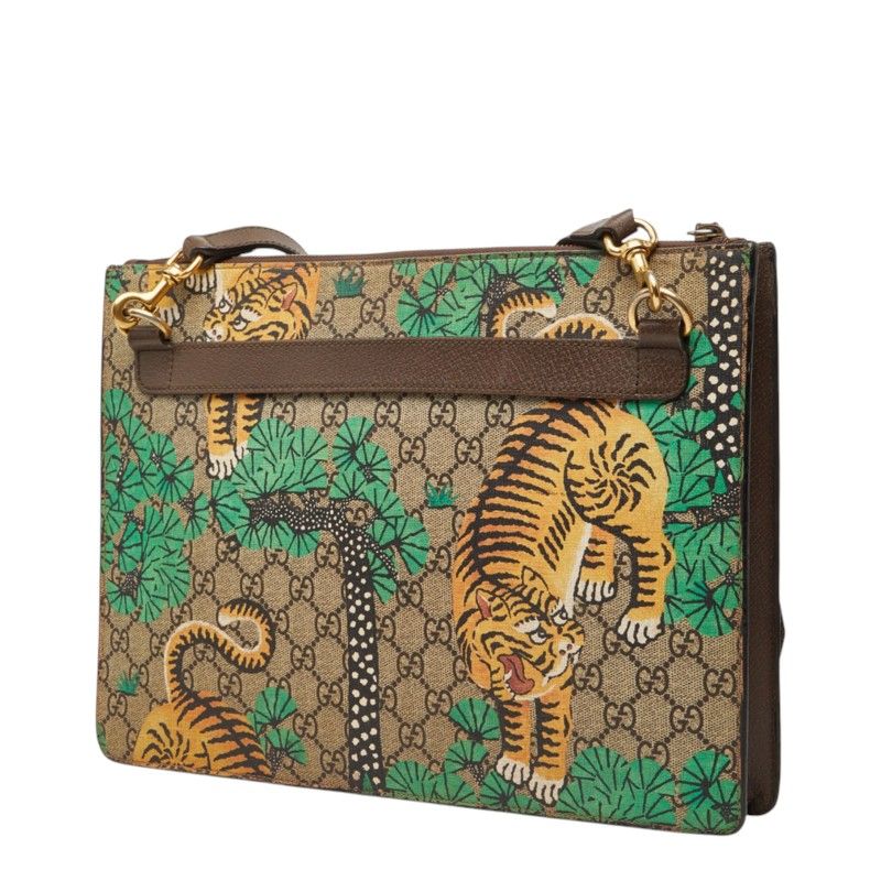 Gucci GG Supreme Bengal Tiger Clutch 2-Way Shoulder Bag Beige Multicolor Leather — view 2