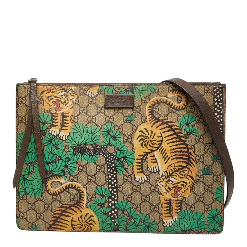 Gucci GG Supreme Bengal Tiger Clutch 2-Way Shoulder Bag Beige Multicolor Leather