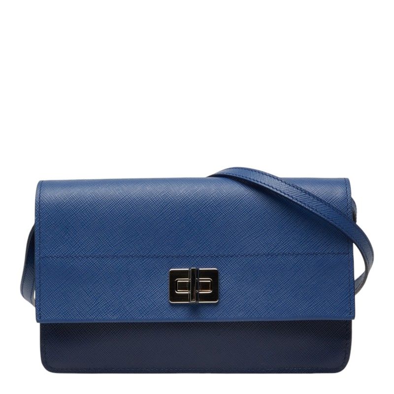 Prada Saffiano Crossbody Shoulder Bag Navy Blue Leather