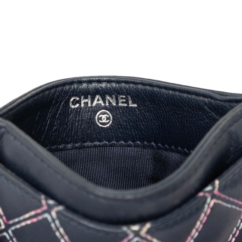 Chanel CC Logo Double Stitch Card Case Navy Multicolor Lambskin — view 5
