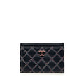 Chanel CC Logo Double Stitch Card Case Navy Multicolor Lambskin
