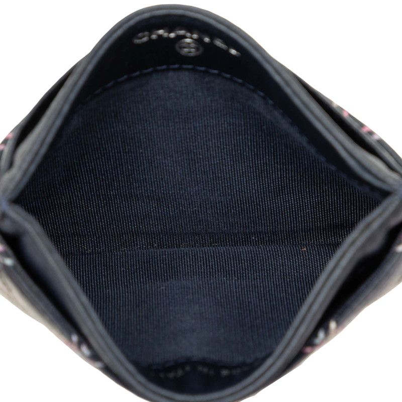 Chanel CC Logo Double Stitch Card Case Navy Multicolor Lambskin — view 4