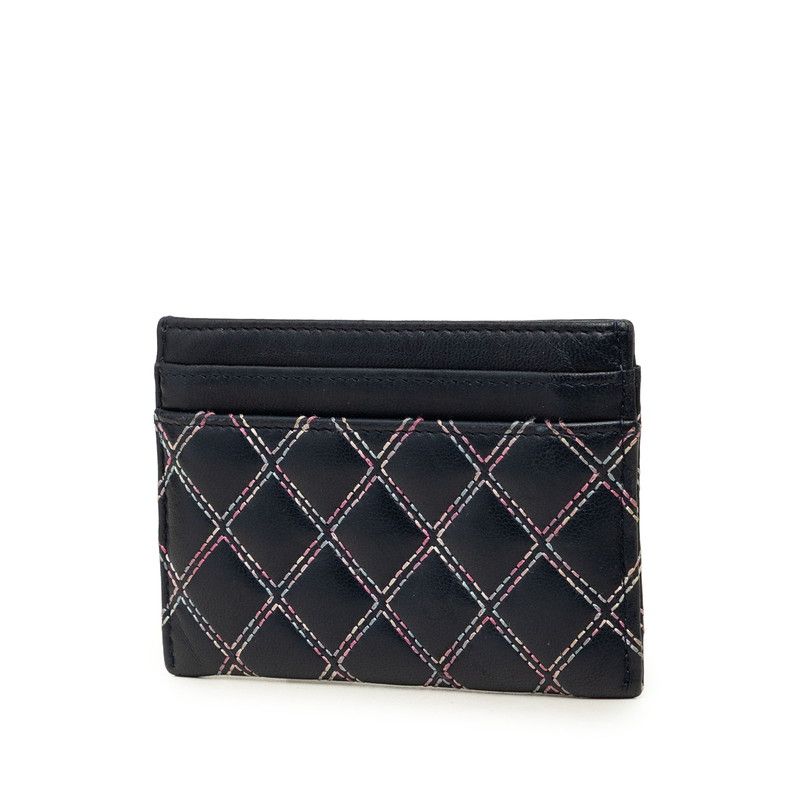 Chanel CC Logo Double Stitch Card Case Navy Multicolor Lambskin — view 2