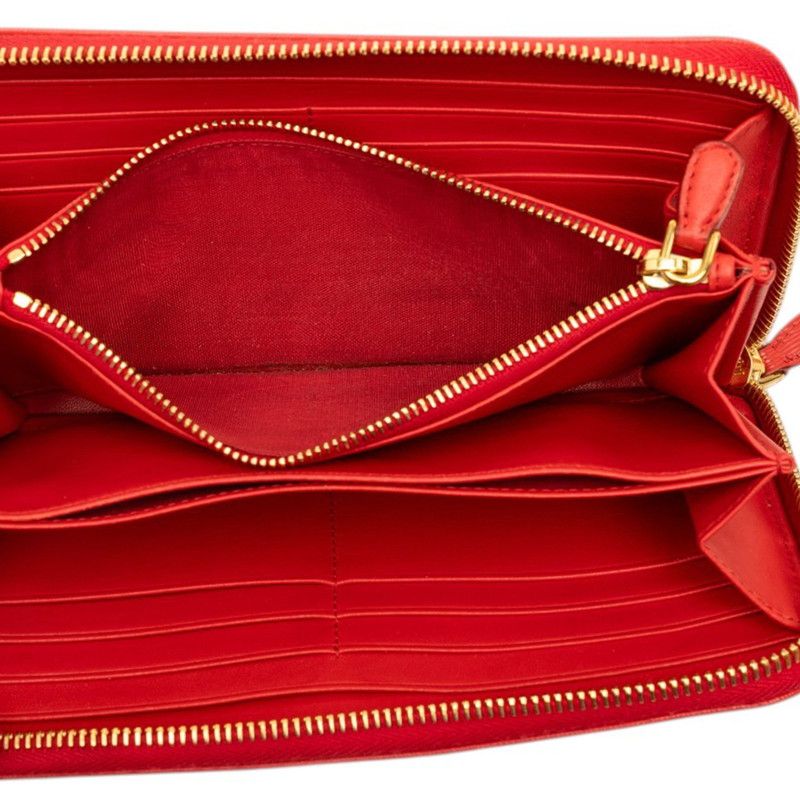 Prada Zip Around Wallet Red Gold Vitello Move Leather — view 4