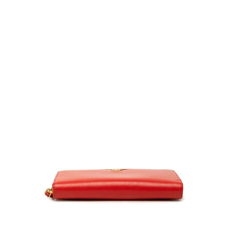Prada Zip Around Wallet Red Gold Vitello Move Leather — view 3