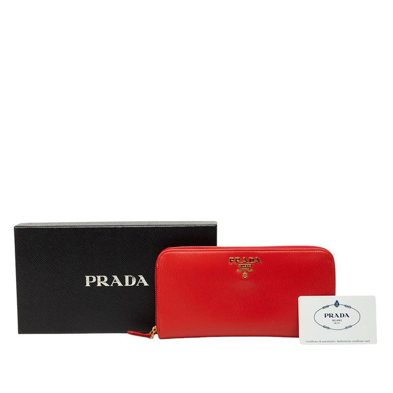 Prada Zip Around Wallet Red Gold Vitello Move Leather — view 6