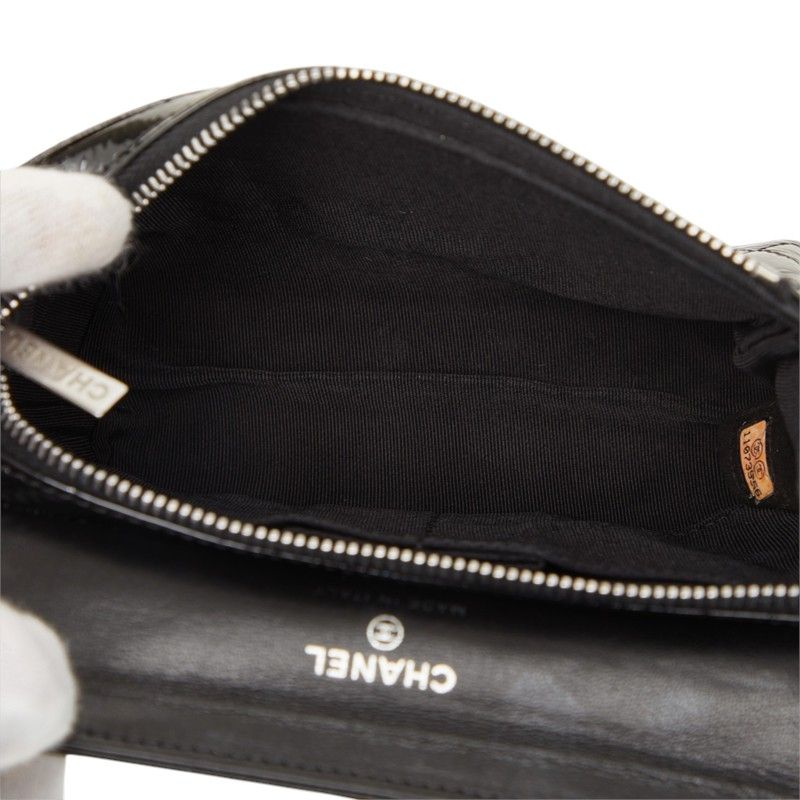 Chanel CC Logo Quilted Pouch Makeup Black Patent — view 7