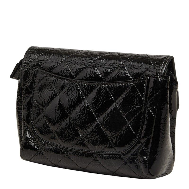 Chanel CC Logo Quilted Pouch Makeup Black Patent — view 2