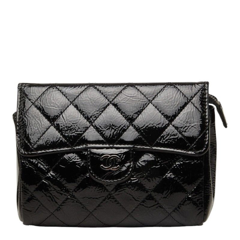 Chanel CC Logo Quilted Pouch Makeup Black Patent