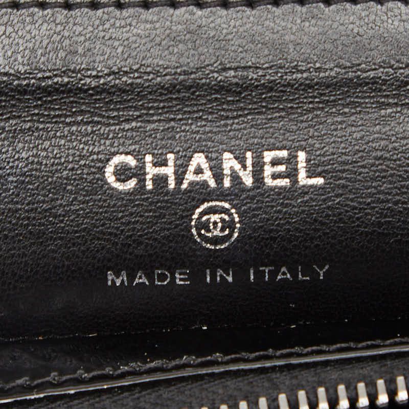 Chanel CC Logo Quilted Pouch Makeup Black Patent — view 8