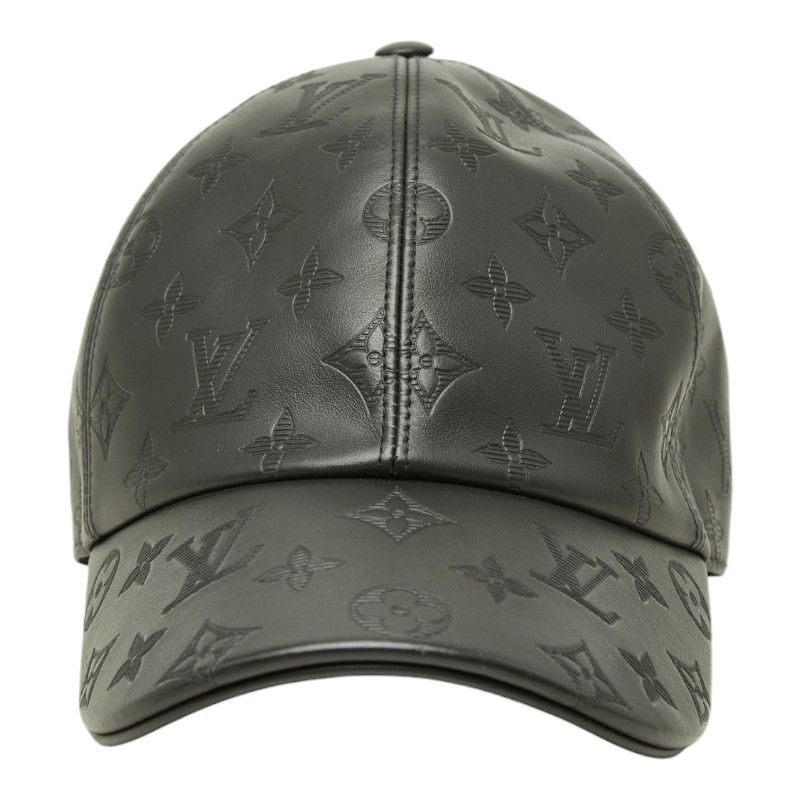 Louis Vuitton Monogram Shadow Cap Baseball Cap Hat Noir Black Leather Cotton