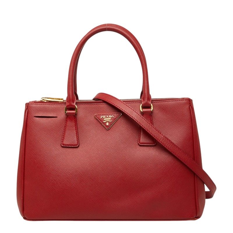 Prada Saffiano Galleria 2-Way Shoulder Bag Red Leather
