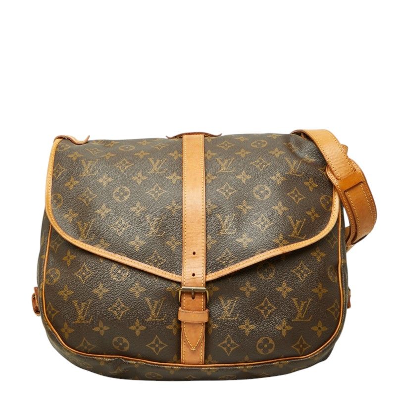 Louis Vuitton Monogram Saumur 35 Crossbody Shoulder Bag Brown Leather