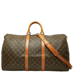Louis Vuitton Monogram Keepall Bandouliere 55 Boston Bag 2-Way Brown Leather