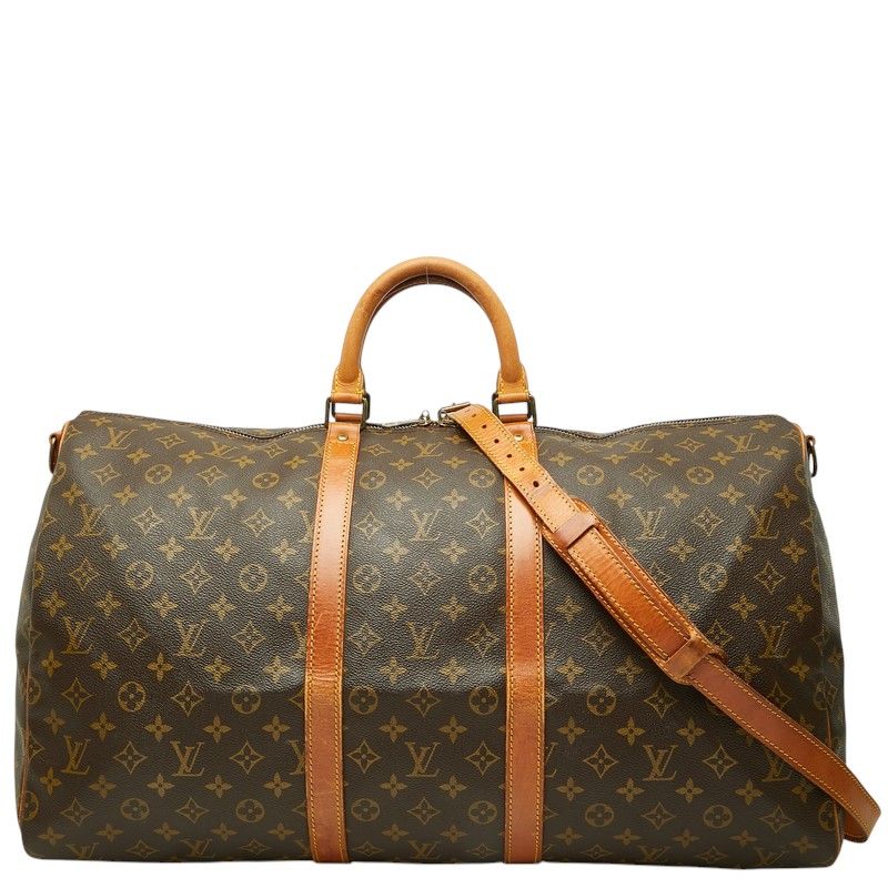 Louis Vuitton Monogram Keepall Bandouliere 55 Boston Bag 2-Way Brown Leather