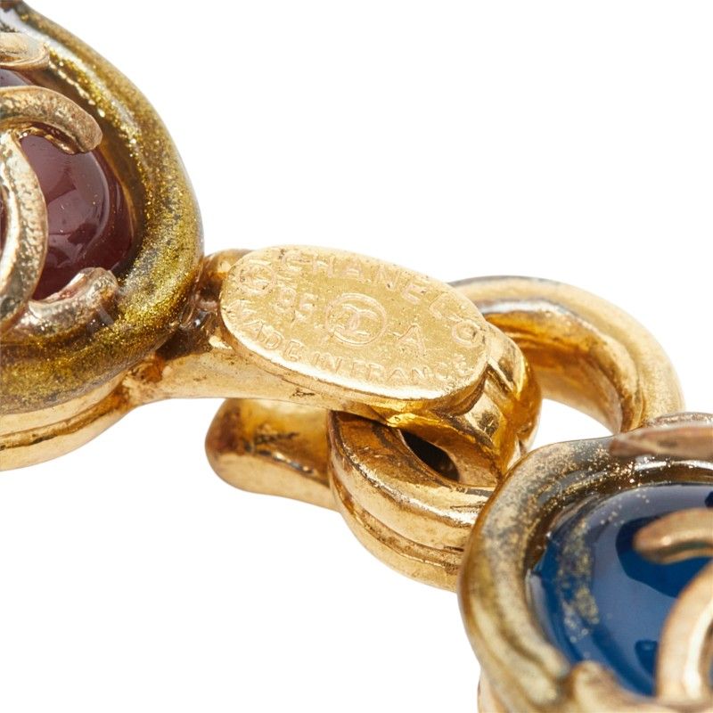 Chanel CC Logo Gripoix Necklace 95A Red Blue Gold Plated Stone — view 3