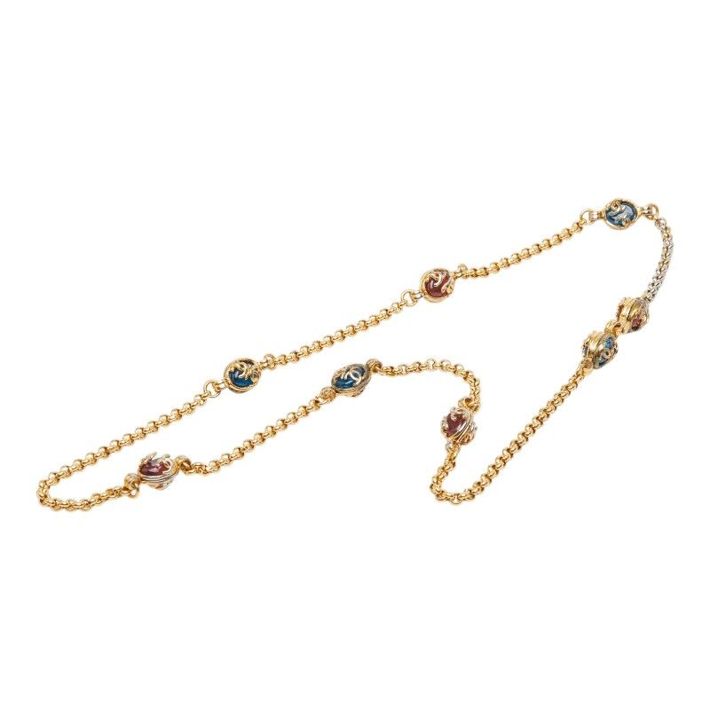 Chanel CC Logo Gripoix Necklace 95A Red Blue Gold Plated Stone — view 4