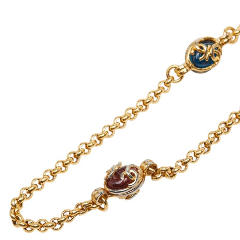 Chanel CC Logo Gripoix Necklace 95A Red Blue Gold Plated Stone