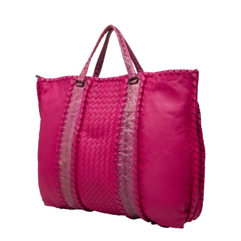 Bottega Veneta Intrecciato Tote Shoulder Bag 2-Way Pink Leather Python — view 2