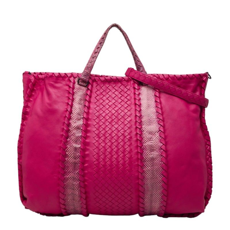 Bottega Veneta Intrecciato Tote Shoulder Bag 2-Way Pink Leather Python