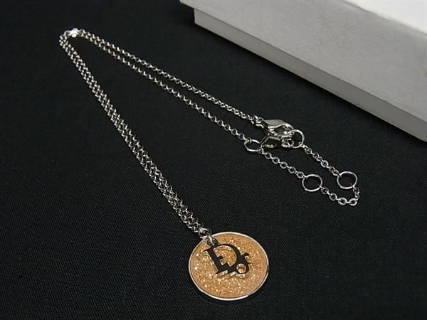 Dior Necklace Swing Logo Circle Silver Orange Metal Glitter — view 4