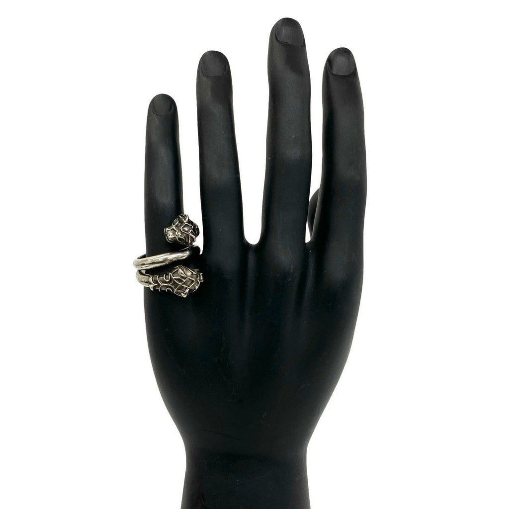 Gucci Double Tiger Head Ring Metal Swarovski Silver — view 2