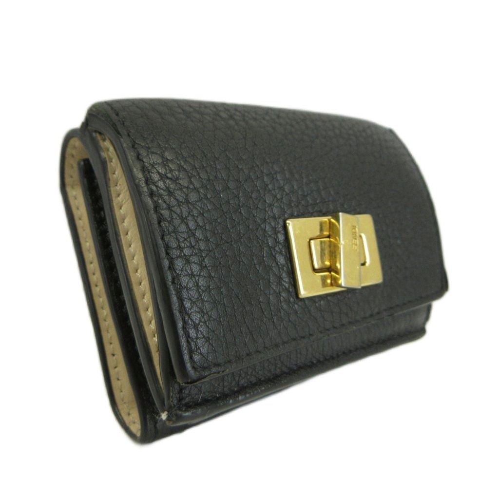 Fendi Peekaboo Wallet Trifold Cowhide Leather Turnlock Logo Gold Black — view 5